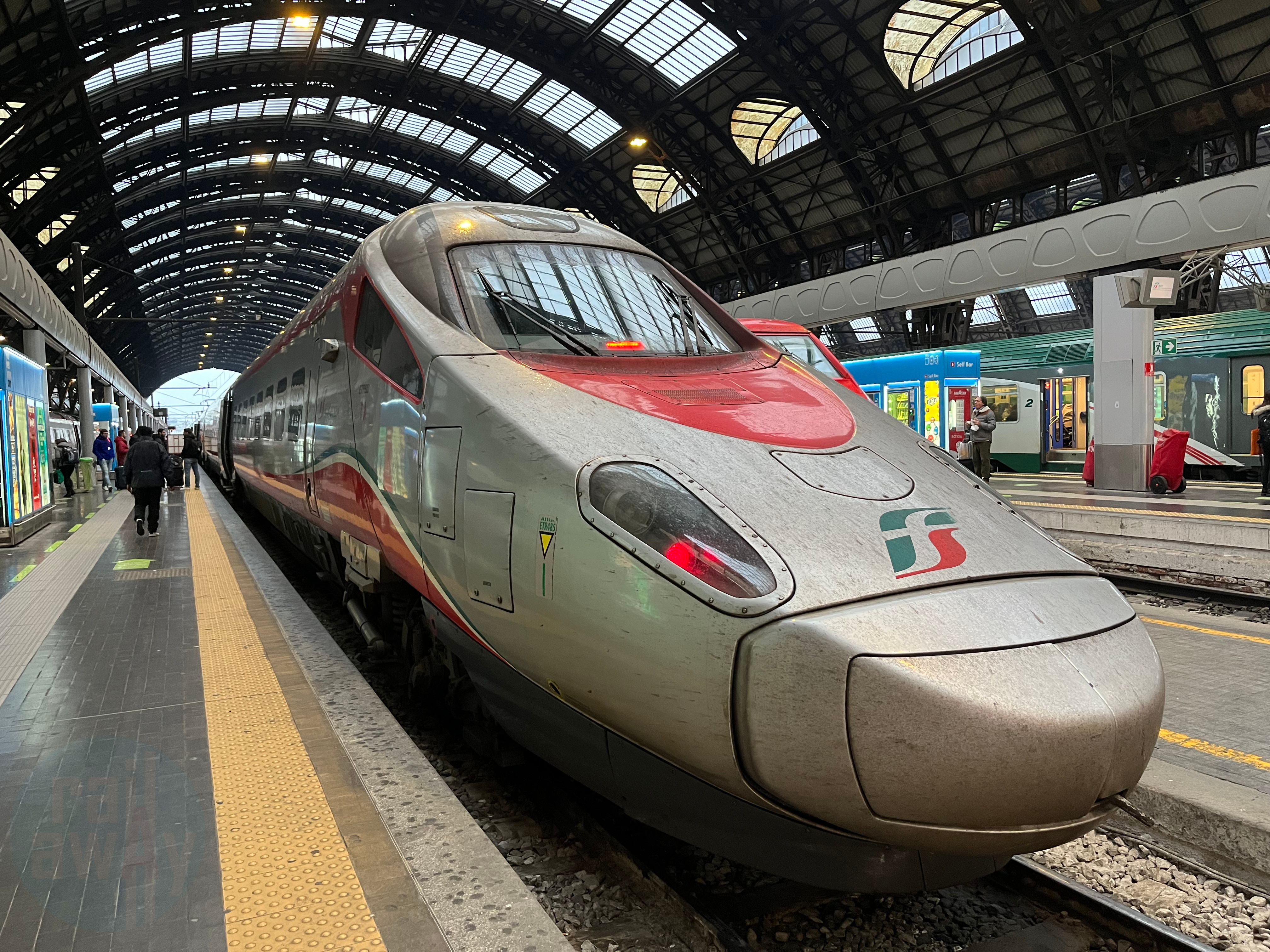 Trenitalia ETR610 train sits on the platform at Milano Centrale