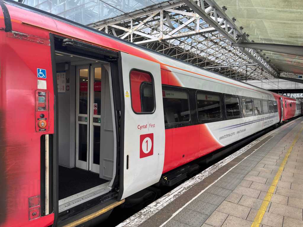 Transport for Wales Premier Dining Train on the platform in Manchester Piccadilly