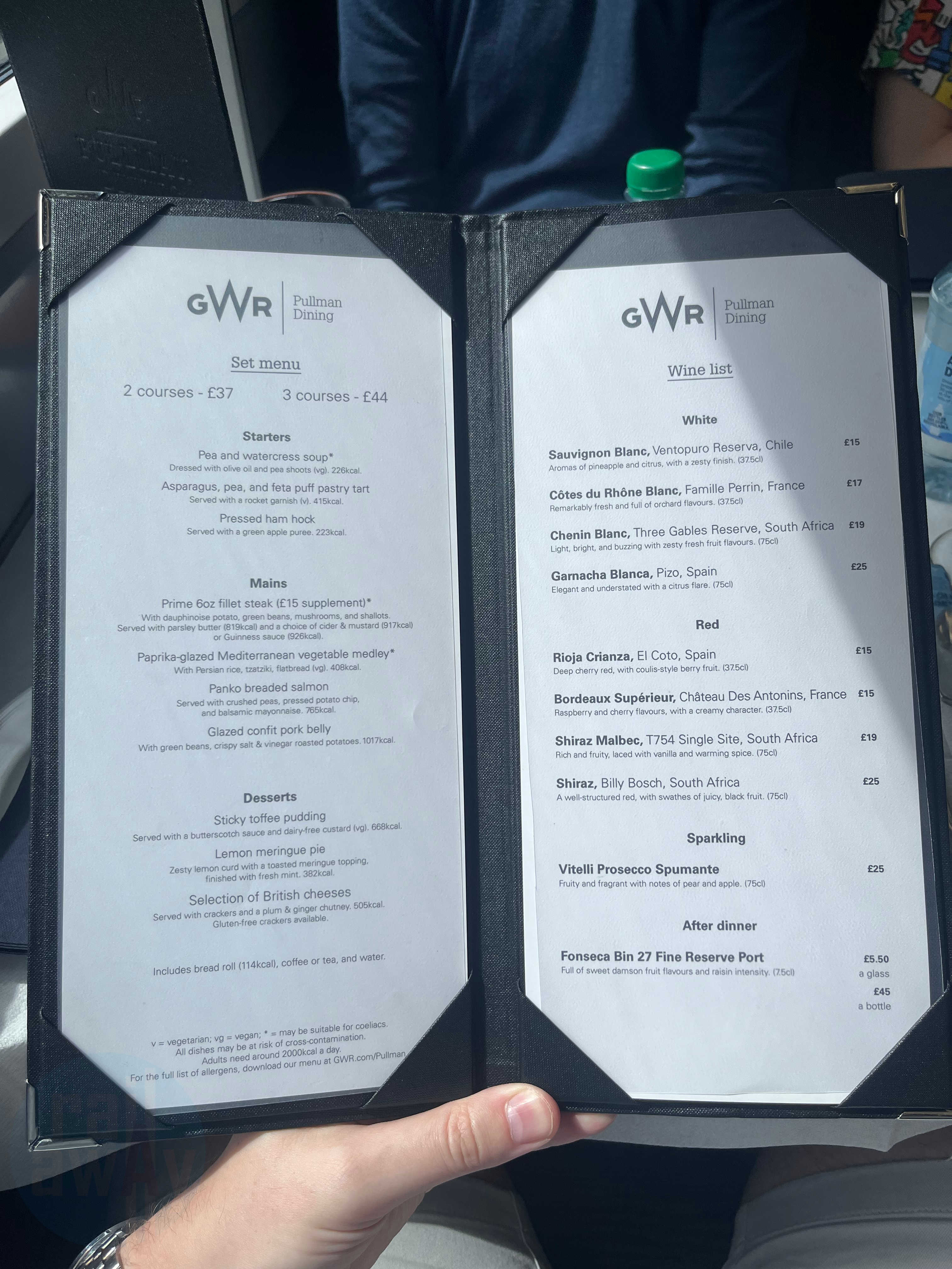 The GWR Pullman Dining menu