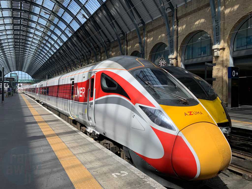 The LNER Azuma train at the platform in London King's Cross
