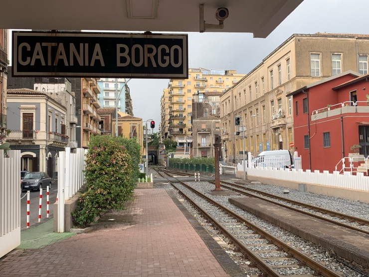 A view from the platform of the railway at Catania Borgo station